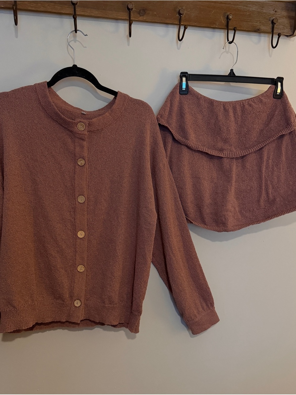 Cozy Button-Front Women's Sweater Set in Dusty Rose